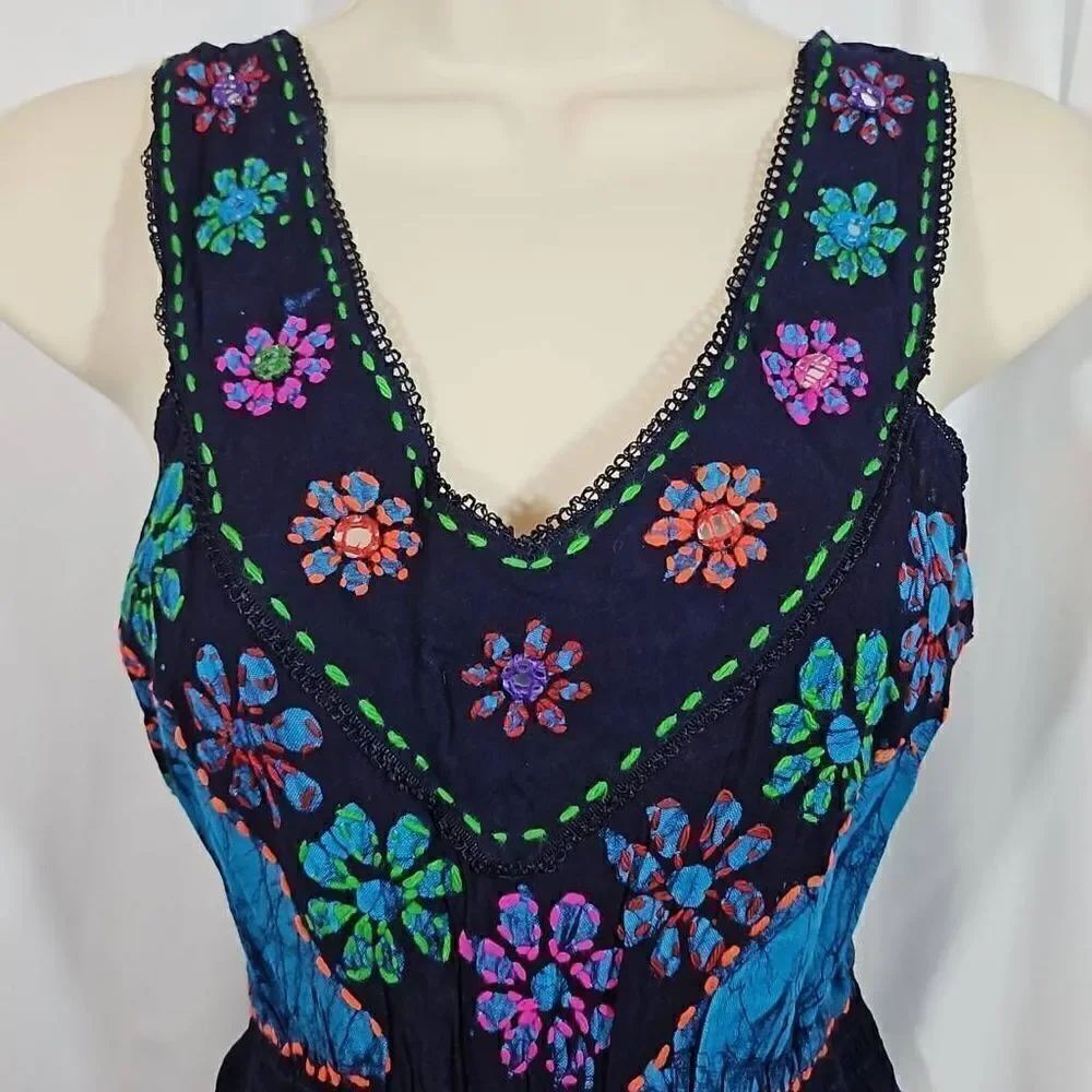 Vintage Floral Tie Dye Hippie Embroidered Shoreline Size L/XL Asymmetrical Hem 9